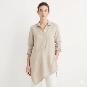 J Jill Love Linen Asymmetrical Hem Tunic Top Neutral Beige 100 Linen women’s XS
